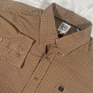 Cinch Royal Brown Medallion Print Western Wear Button Down Shirt Men's L